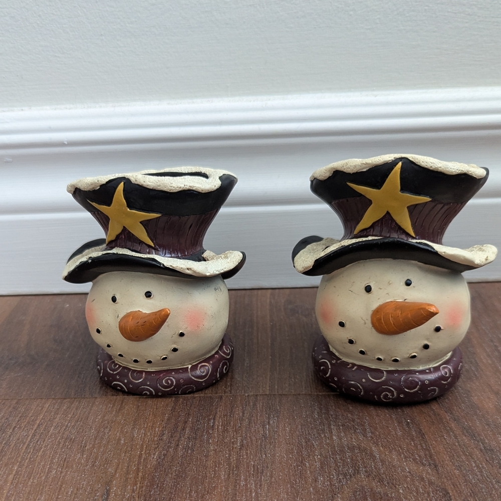 Set Of 2 Festive Snowman Candle Holders